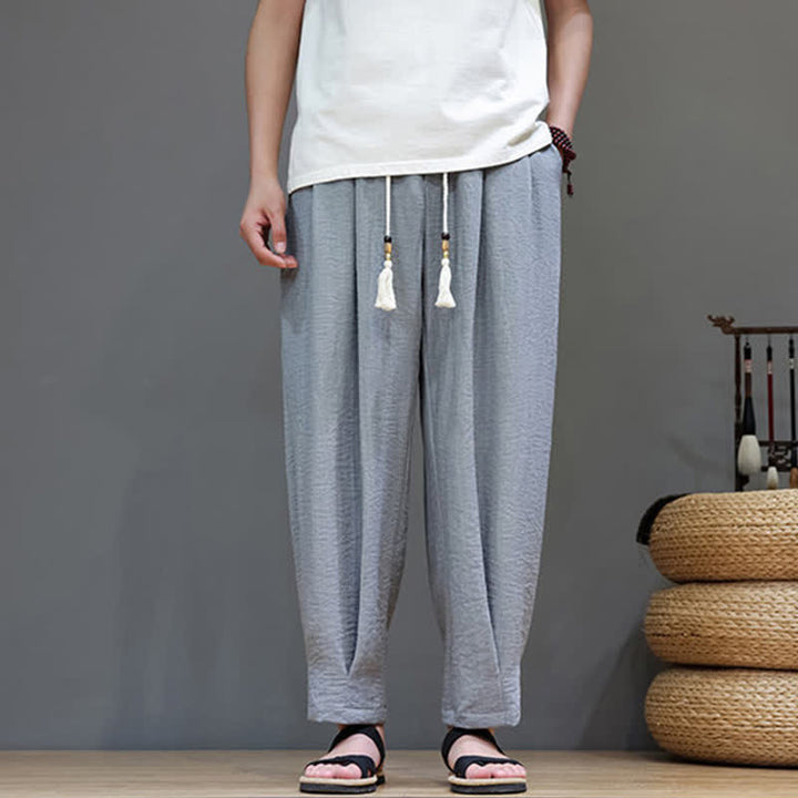 Buddha Stones Summer Minimalist Solid Men's Elastic Waist Tapered Pants With Pockets - image 11