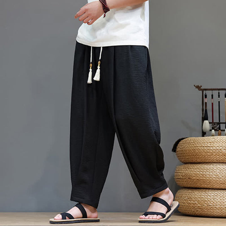 Buddha Stones Summer Minimalist Solid Men's Elastic Waist Tapered Pants With Pockets - Black - US/UK/AU46，EU56 (5XL) - image 22