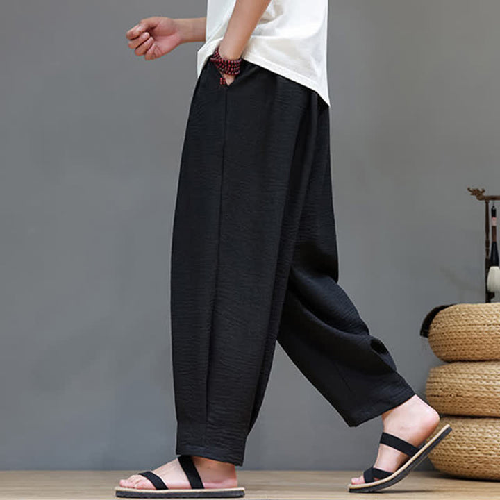 Buddha Stones Summer Minimalist Solid Men's Elastic Waist Tapered Pants With Pockets - image 25