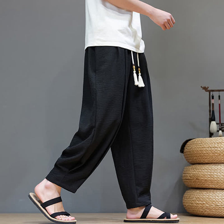 Buddha Stones Summer Minimalist Solid Men's Elastic Waist Tapered Pants With Pockets - image 23