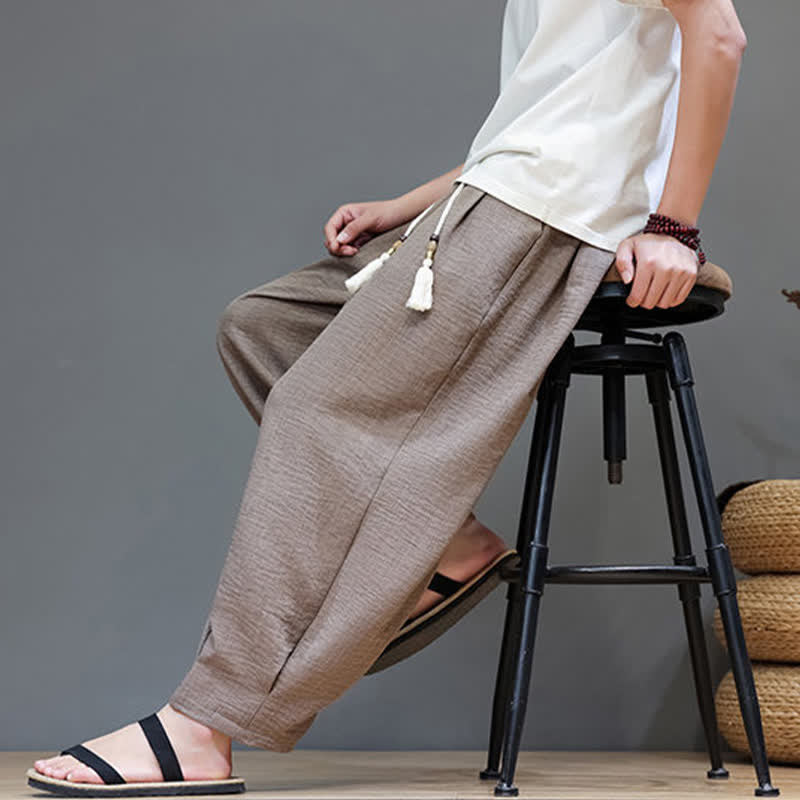 Buddha Stones Summer Minimalist Solid Men's Elastic Waist Tapered Pants With Pockets - image 37
