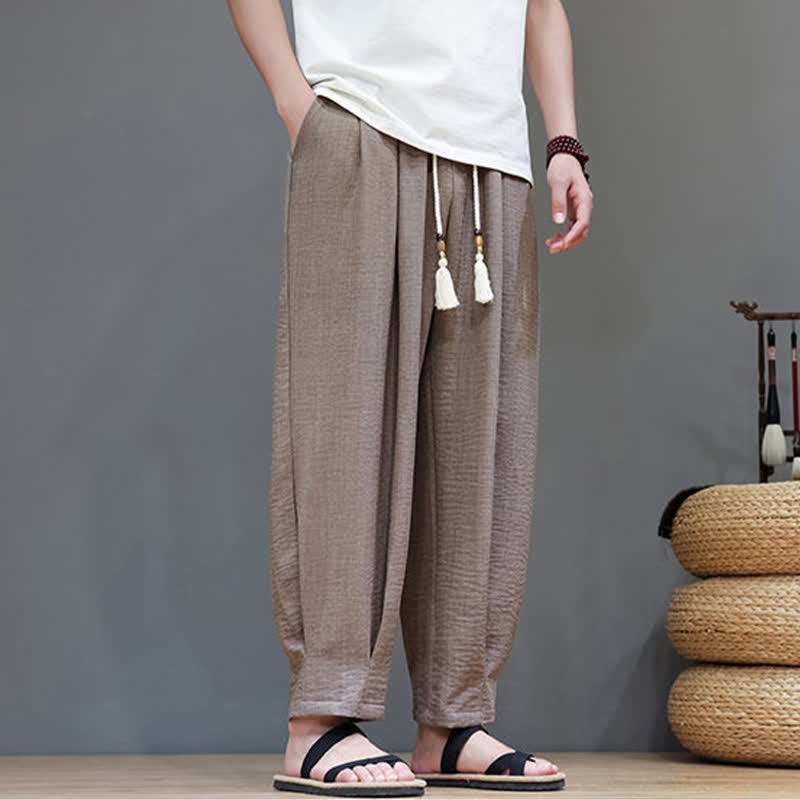 Buddha Stones Summer Minimalist Solid Men's Elastic Waist Tapered Pants With Pockets - image 30