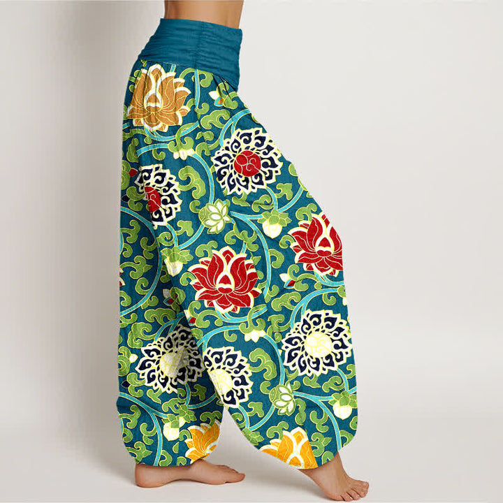 Buddha Stones Pure Cotton Bohemian Lotus Vine Pattern Women's Elastic Waist Harem Pants - image 2