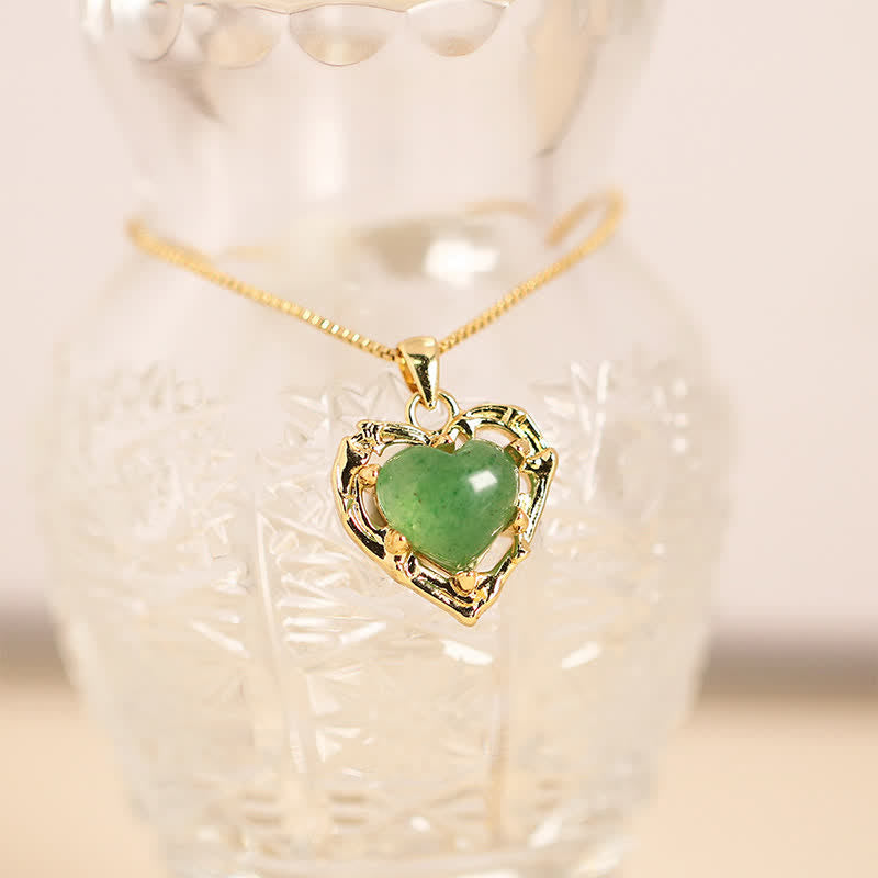 Buddha Stones Natural Amethyst Crystal Inlay Heart Shape Balance Necklace - Natural Green Strawberry Quartz(Color May Vary) - image 10