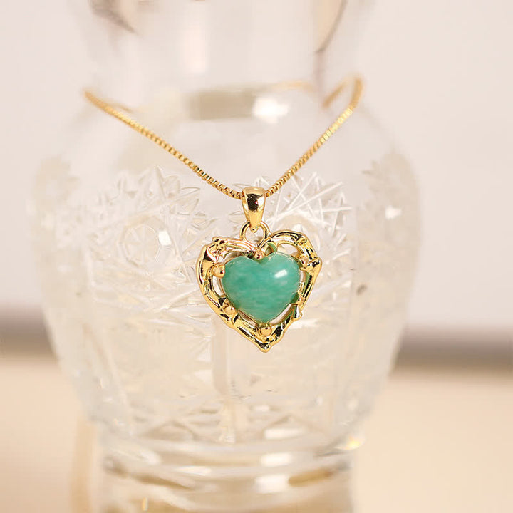 Buddha Stones Natural Amethyst Crystal Inlay Heart Shape Balance Necklace - Natural Amazonite(Color May Vary) - image 3