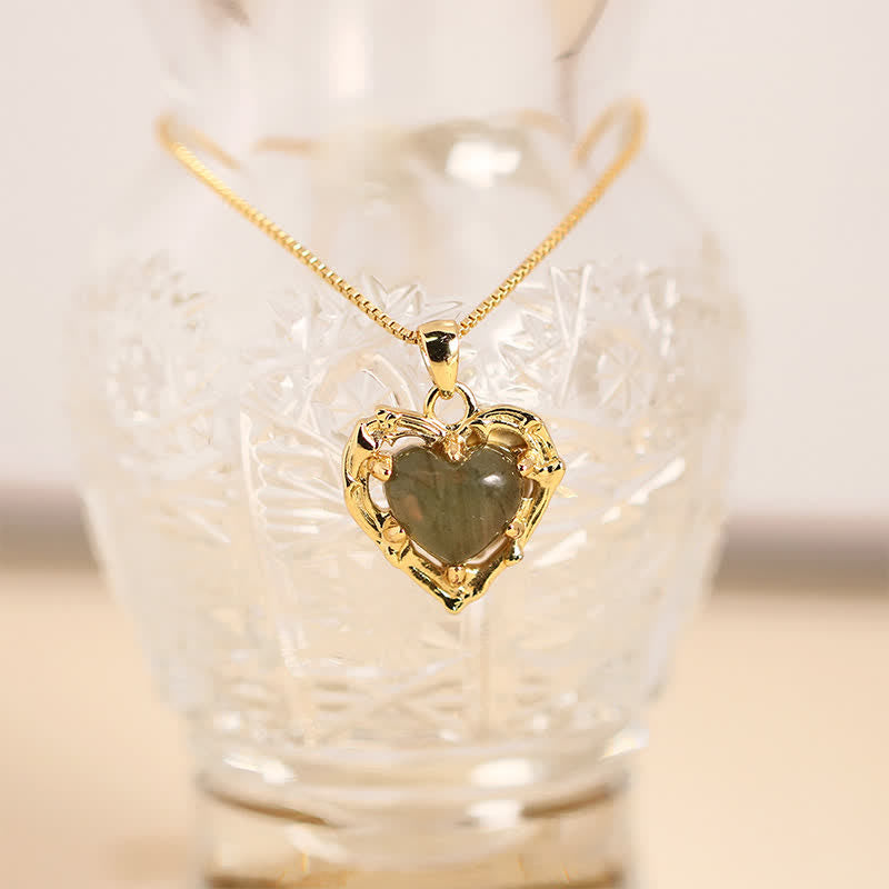 Buddha Stones Natural Amethyst Crystal Inlay Heart Shape Balance Necklace - Natural Black Glitter Stone(Color May Vary) - image 2