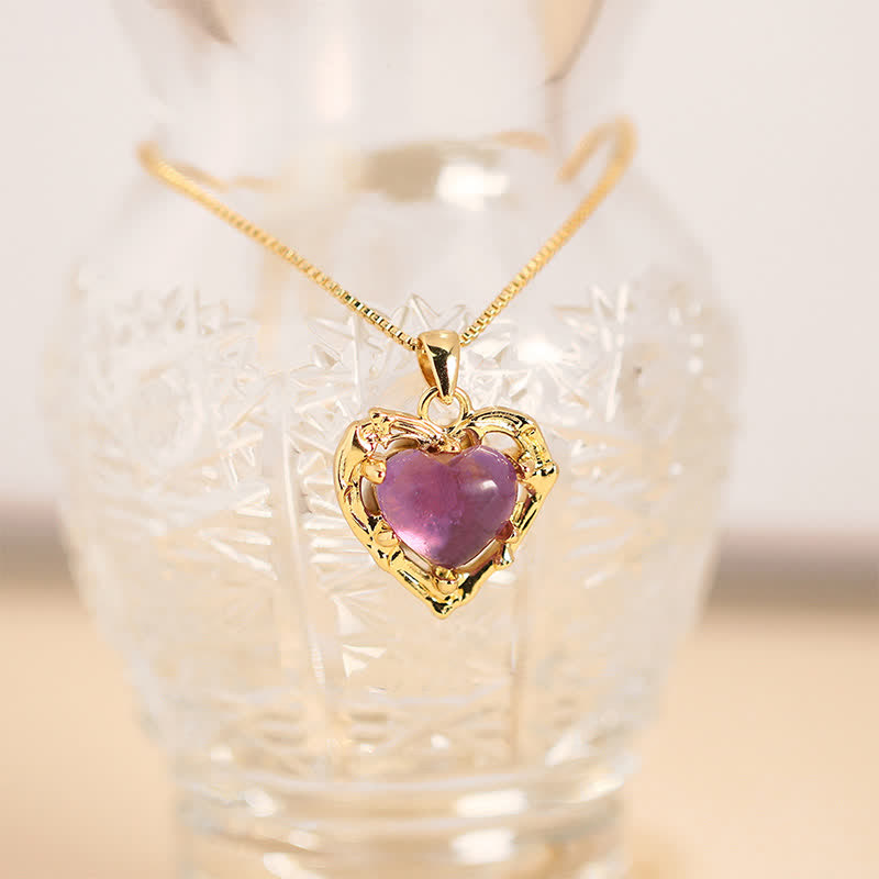 Buddha Stones Natural Amethyst Crystal Inlay Heart Shape Balance Necklace - Natural Amethyst(Color May Vary) - image 0