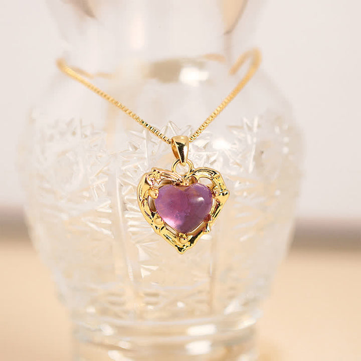 Buddha Stones Natural Amethyst Crystal Inlay Heart Shape Balance Necklace - Natural Amethyst(Color May Vary) - image 0