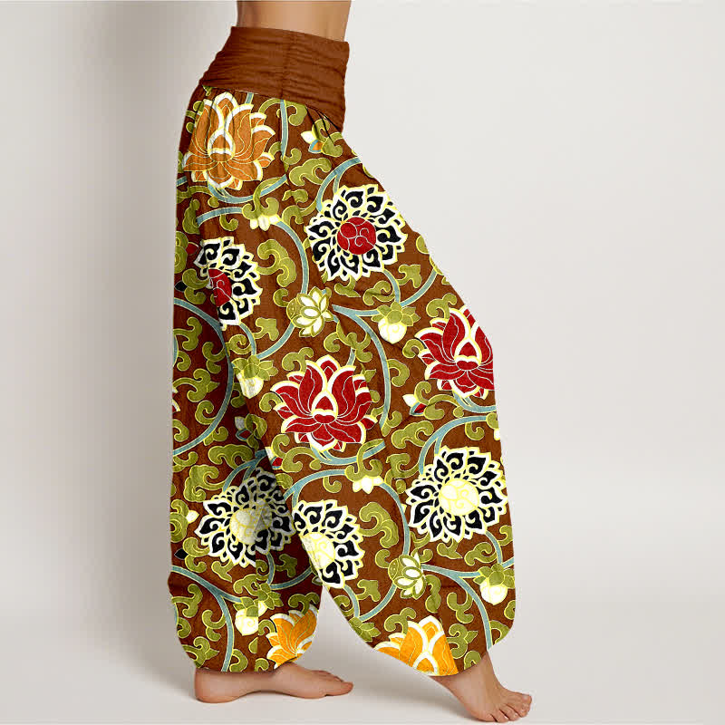 Buddha Stones Pure Cotton Bohemian Lotus Vine Pattern Women's Elastic Waist Harem Pants - image 7