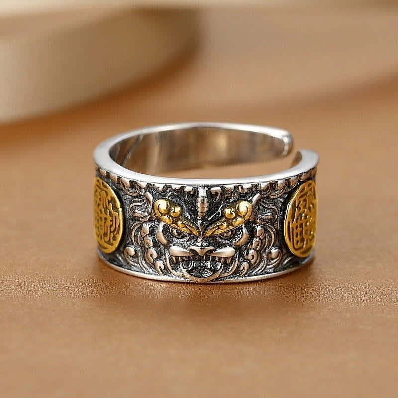 Buddha Stones Pixiu Wide Copper Adjustable Luck Ring - 18 mm-US6-8 - image 0