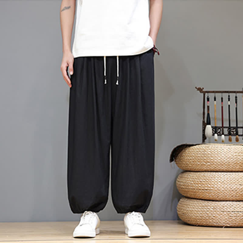 Buddha Stones Summer Zen Elastic Waist Cuff Men's Cropped Harem Pants With Pockets - image 31