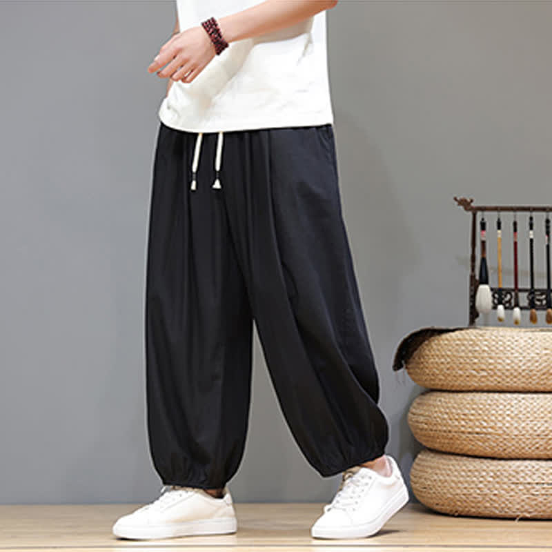Buddha Stones Summer Zen Elastic Waist Cuff Men's Cropped Harem Pants With Pockets - Black - US/UK/AU46，EU56 (5XL) - image 28