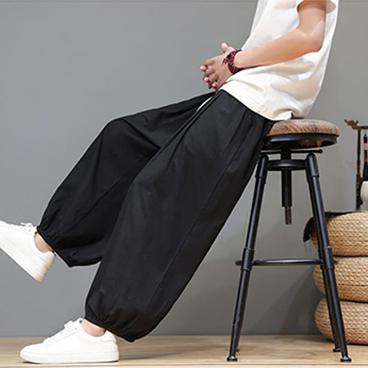 Buddha Stones Summer Zen Elastic Waist Cuff Men's Cropped Harem Pants With Pockets - image 34