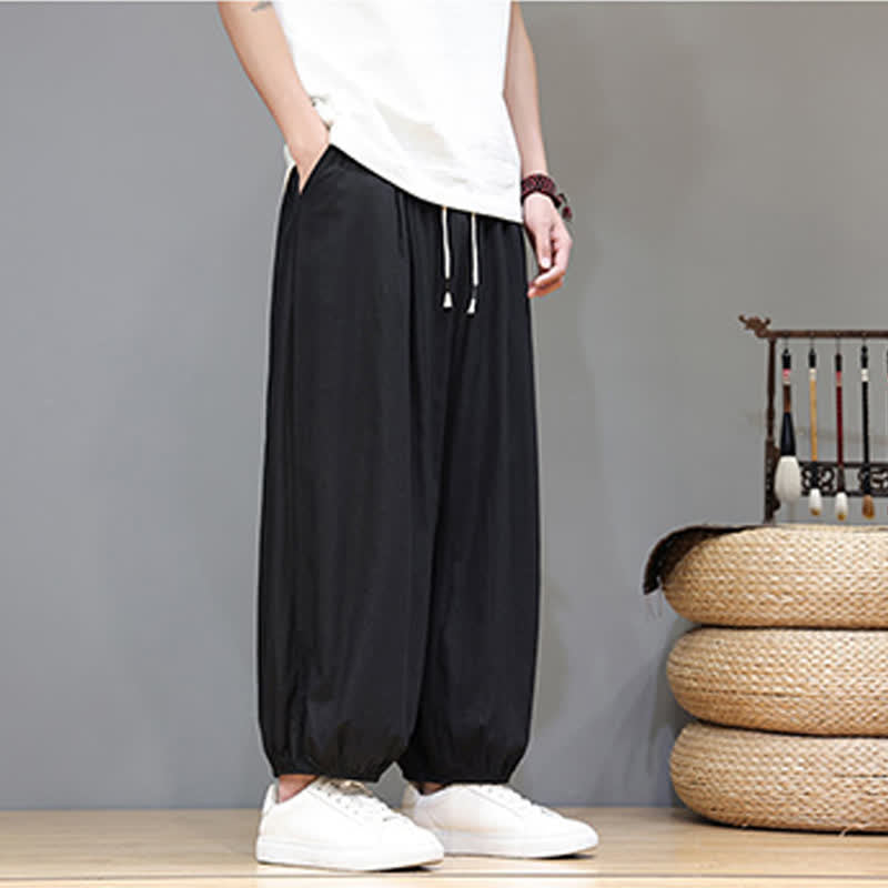 Buddha Stones Summer Zen Elastic Waist Cuff Men's Cropped Harem Pants With Pockets - image 32