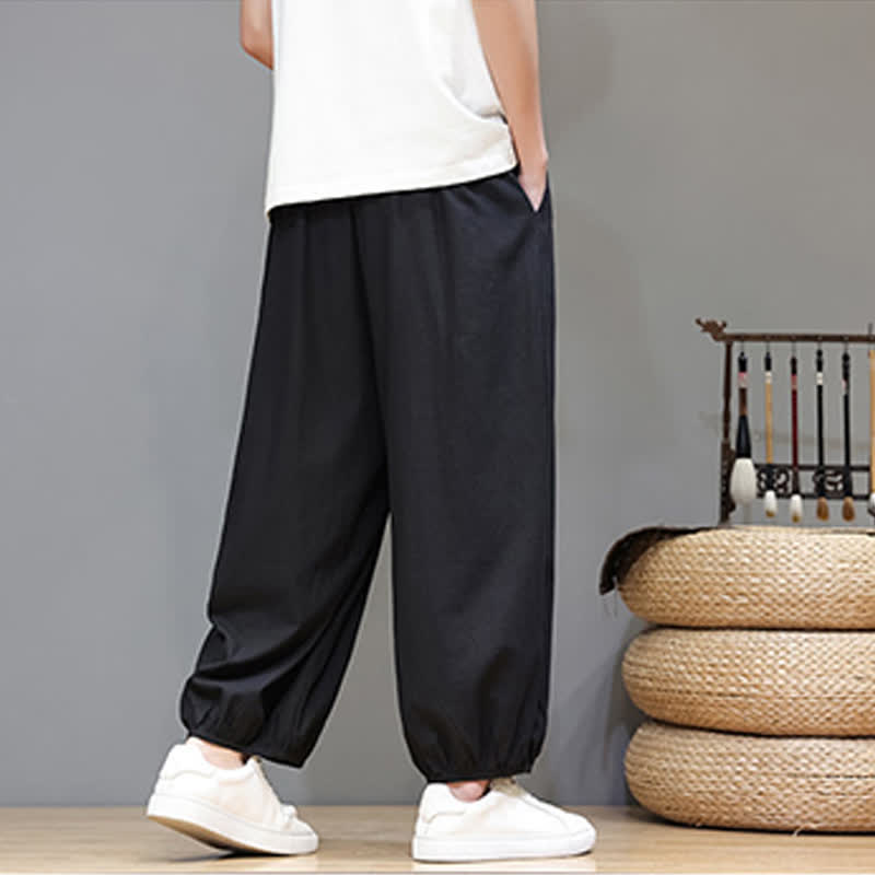 Buddha Stones Summer Zen Elastic Waist Cuff Men's Cropped Harem Pants With Pockets - image 30