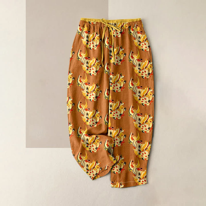 Buddha Stones Pure Cotton Sunny Abstract Floral Pattern Women's Elastic Waist Pants With Pockets - Peru - US16，UK/AU20，EU48 (3XL) - image 4