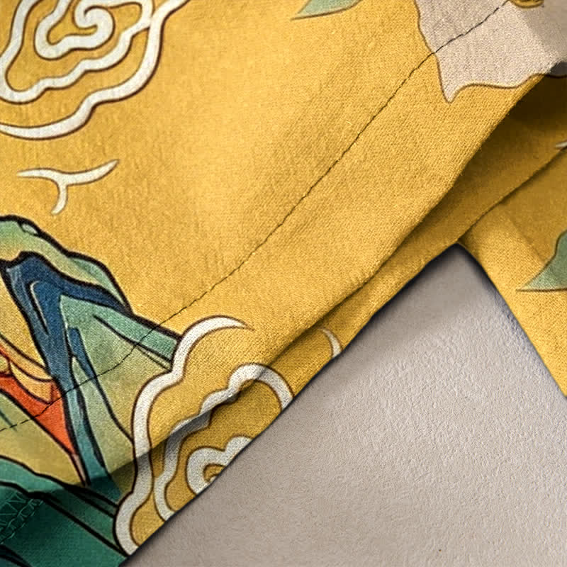 Buddha Stones Pure Cotton Oriental Mountain Mist Pattern Women's Elastic Waist Pants With Pockets - image 2
