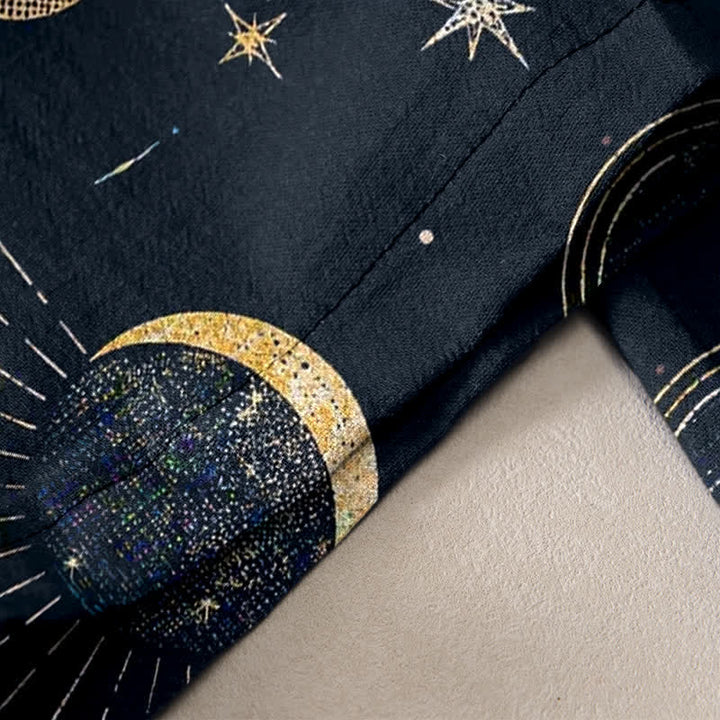 Buddha Stones Pure Cotton Celestial Sun Moon Stars Pattern Women's Elastic Waist Pants With Pockets - image 2
