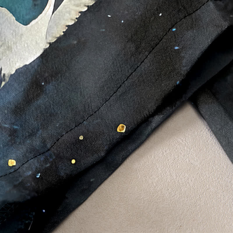 Buddha Stones Pure Cotton Oriental Crane Watercolor Pattern Women's Elastic Waist Pants With Pockets - image 2