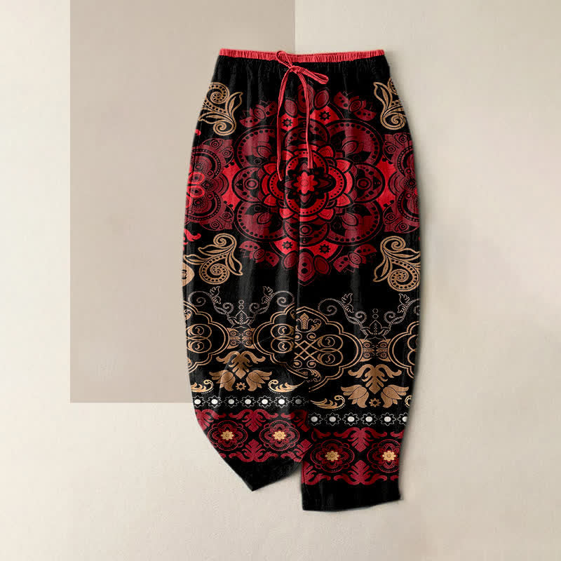 Buddha Stones Pure Cotton Mandala Pattern Women's Elastic Waist Pants With Pockets - Red - US16，UK/AU20，EU48 (3XL) - image 4