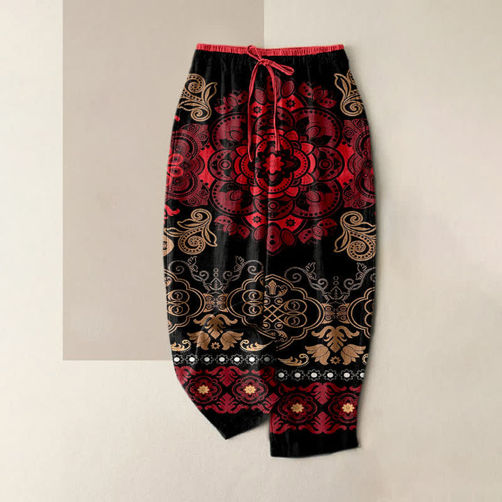 Buddha Stones Pure Cotton Mandala Pattern Women's Elastic Waist Pants With Pockets - Red - US16，UK/AU20，EU48 (3XL) - image 4