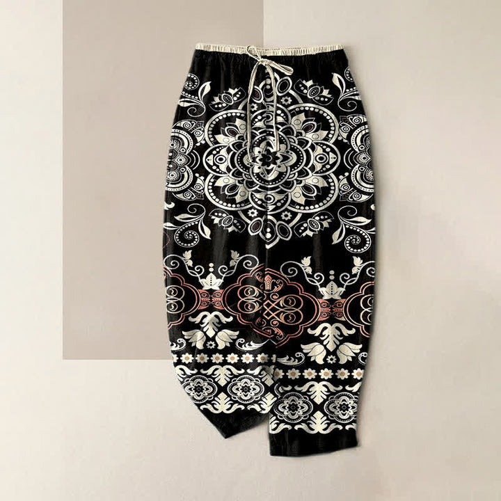 Buddha Stones Pure Cotton Mandala Pattern Women's Elastic Waist Pants With Pockets - Ivory - US16，UK/AU20，EU48 (3XL) - image 5