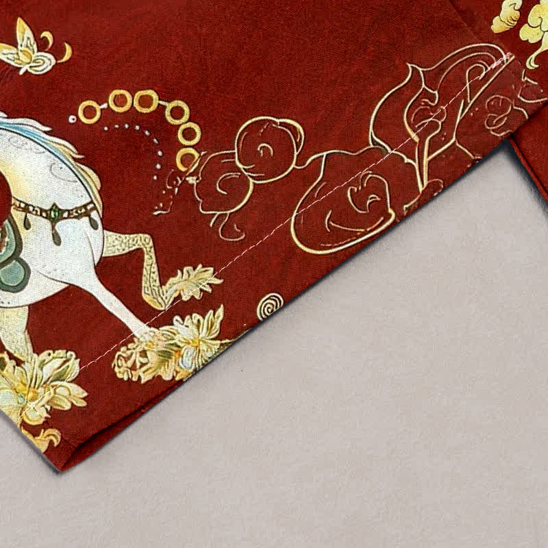 Buddha Stones Pure Cotton Equestrian Cloud Floral Pattern Women's Elastic Waist Pants With Pockets - image 1