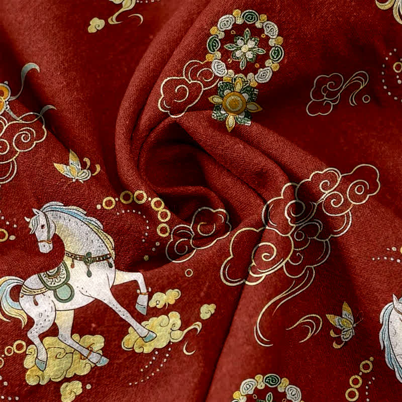 Buddha Stones Pure Cotton Equestrian Cloud Floral Pattern Women's Elastic Waist Pants With Pockets - image 2