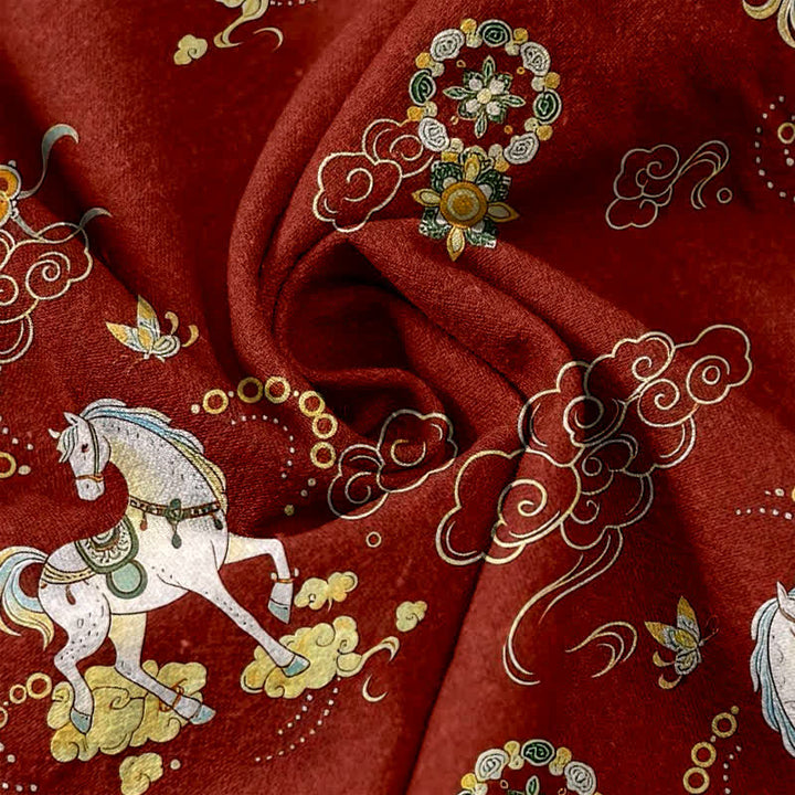 Buddha Stones Pure Cotton Equestrian Cloud Floral Pattern Women's Elastic Waist Pants With Pockets - image 2
