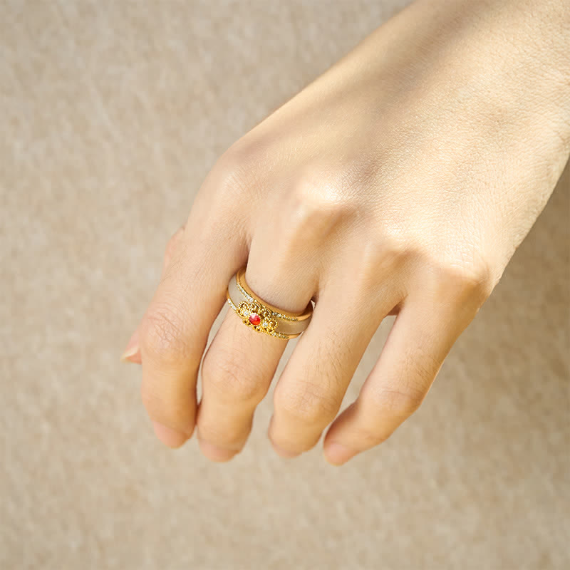 Buddha Stones Gold-Plated Copper Glass Flower Wealth Ring - image 6