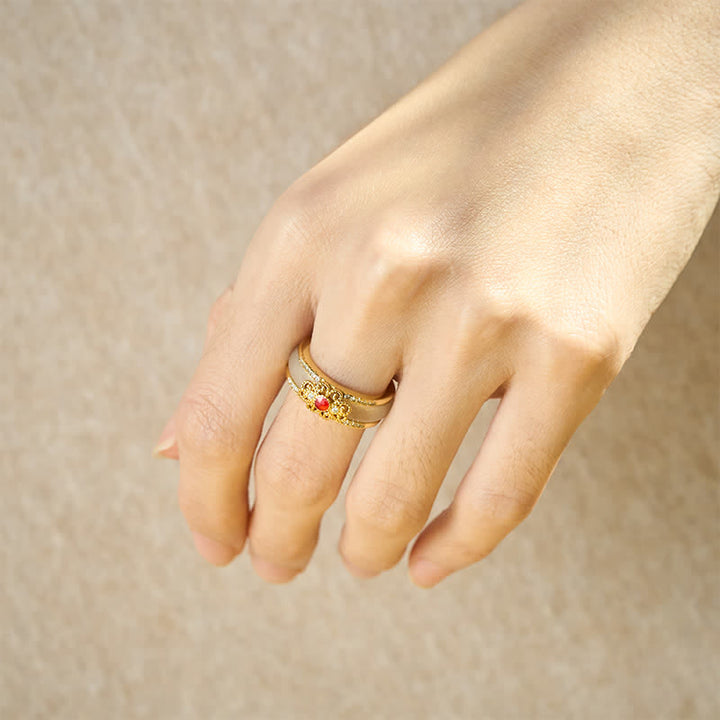 Buddha Stones Gold-Plated Copper Glass Flower Wealth Ring - image 6