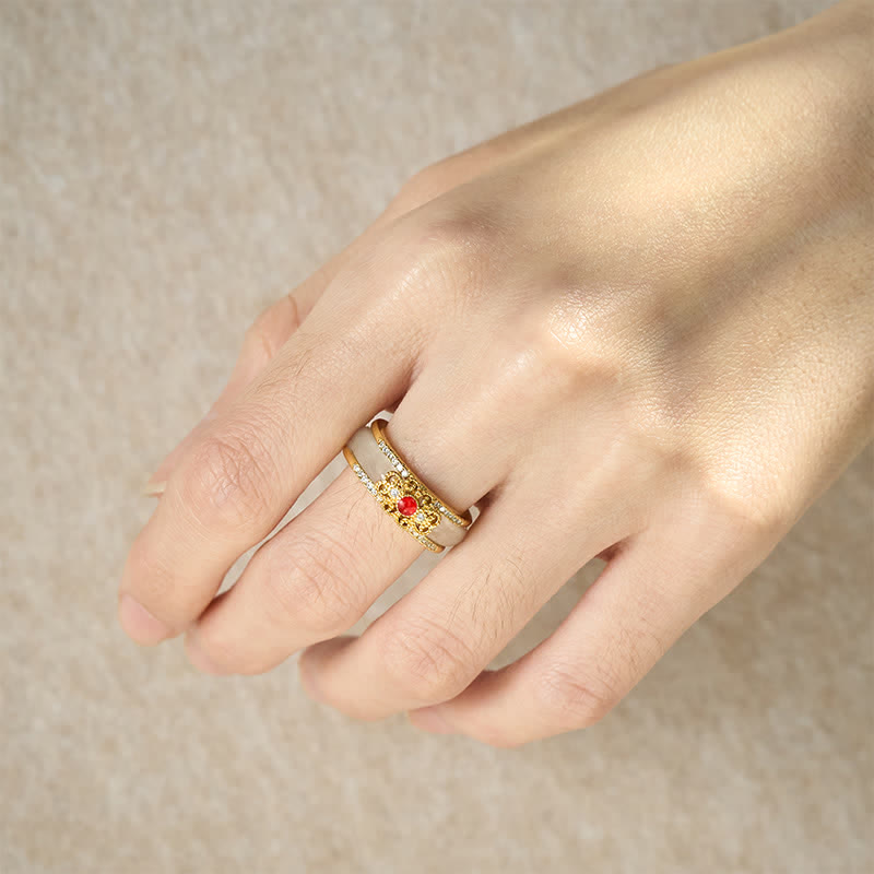 Buddha Stones Gold-Plated Copper Glass Flower Wealth Ring - image 4