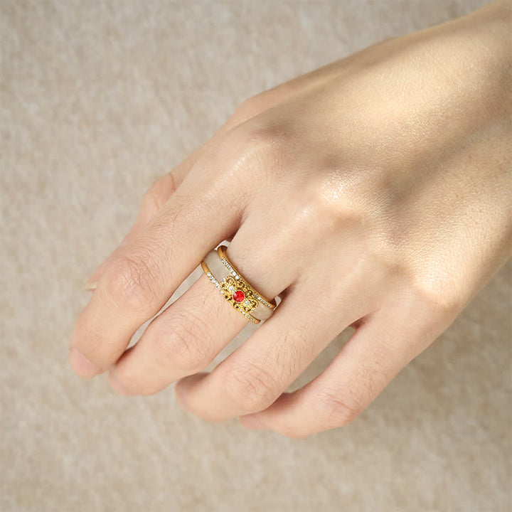 Buddha Stones Gold-Plated Copper Glass Flower Wealth Ring - image 4