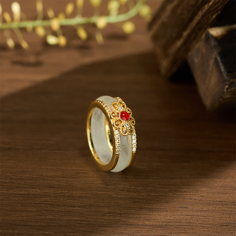Buddha Stones Gold-Plated Copper Glass Flower Wealth Ring - image 3