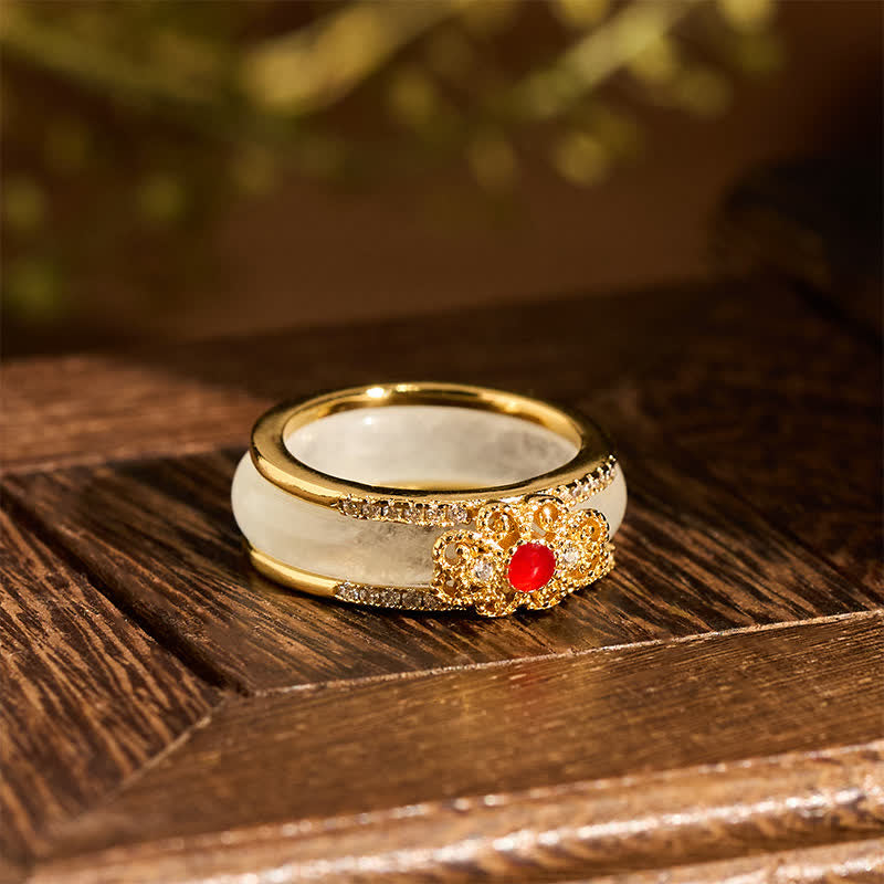 Buddha Stones Gold-Plated Copper Glass Flower Wealth Ring - image 2