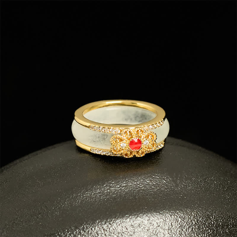 Buddha Stones Gold-Plated Copper Glass Flower Wealth Ring - image 1