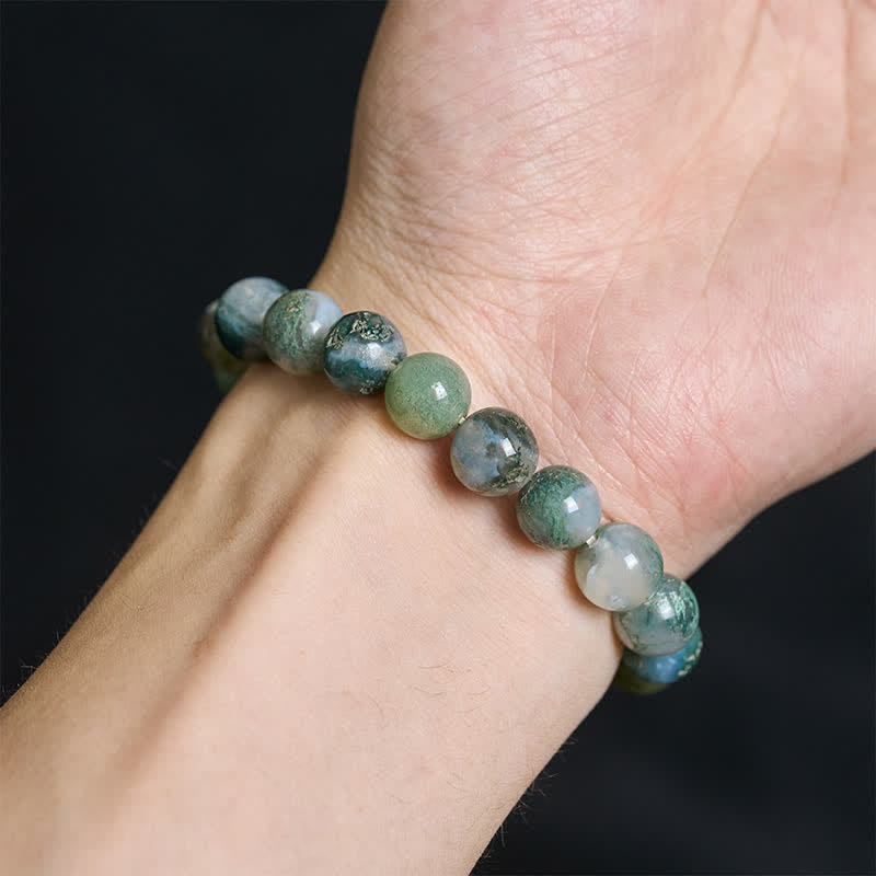 Buddha Stones Simple Moss Agate Bead Healing Bracelet - image 4