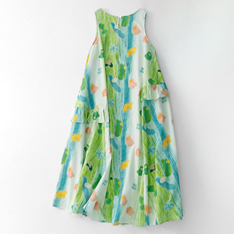 Buddha Stones Summer Washed Watercolor Floral Print Women's Sleeveless Dress - image 1