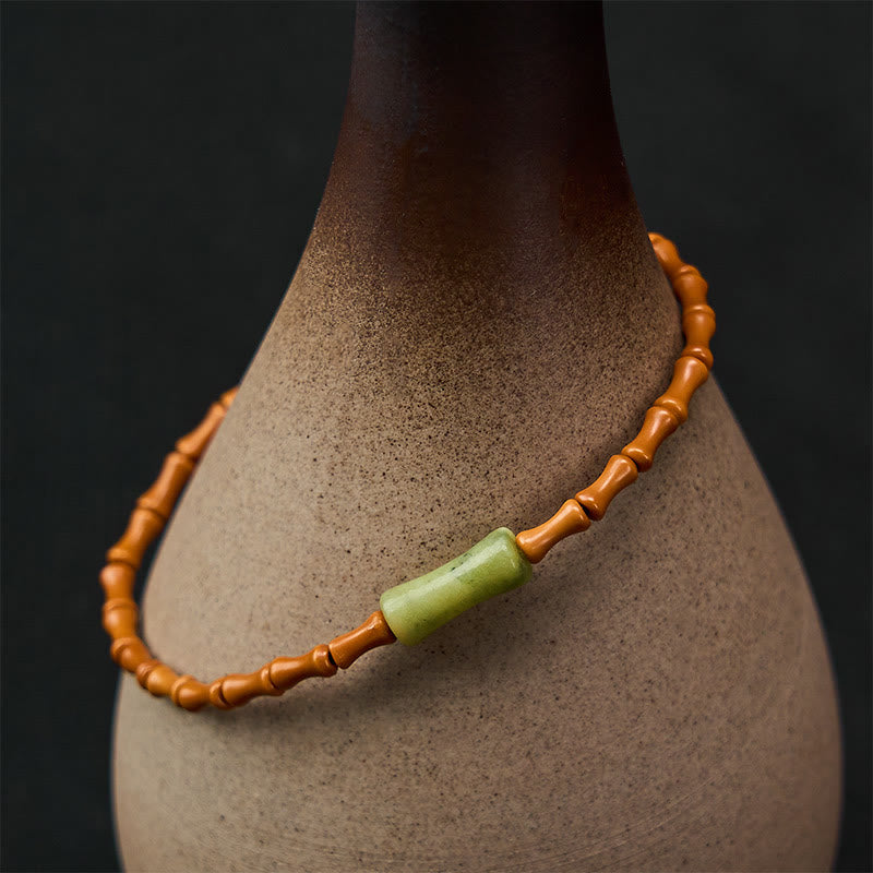 Buddha Stones Natural Olive Pit Peridot Bamboo Design Protection Bracelet - Olive Pit(Wrist Circumference 15-16cm) - image 0