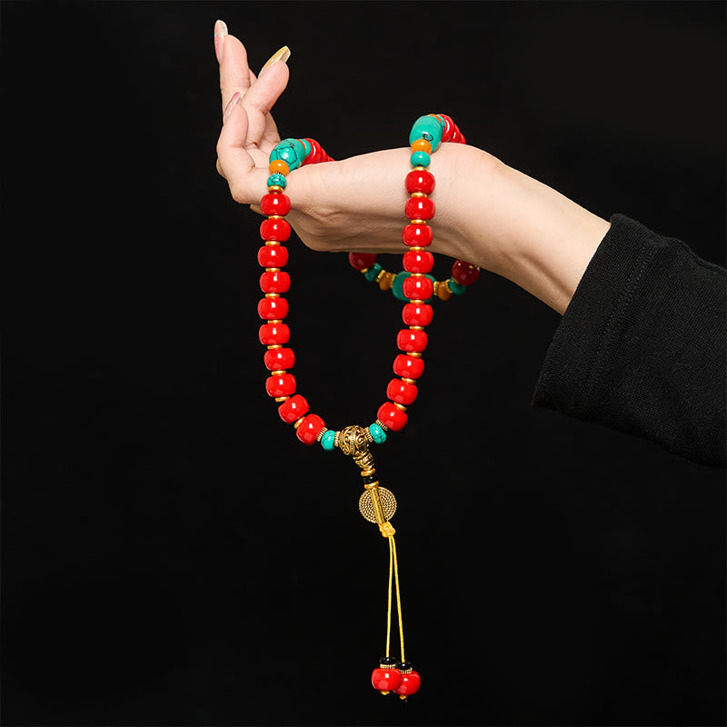 Buddha Stones Tibetan Red Agate Turquoise Confidence Beaded Bracelet - image 4