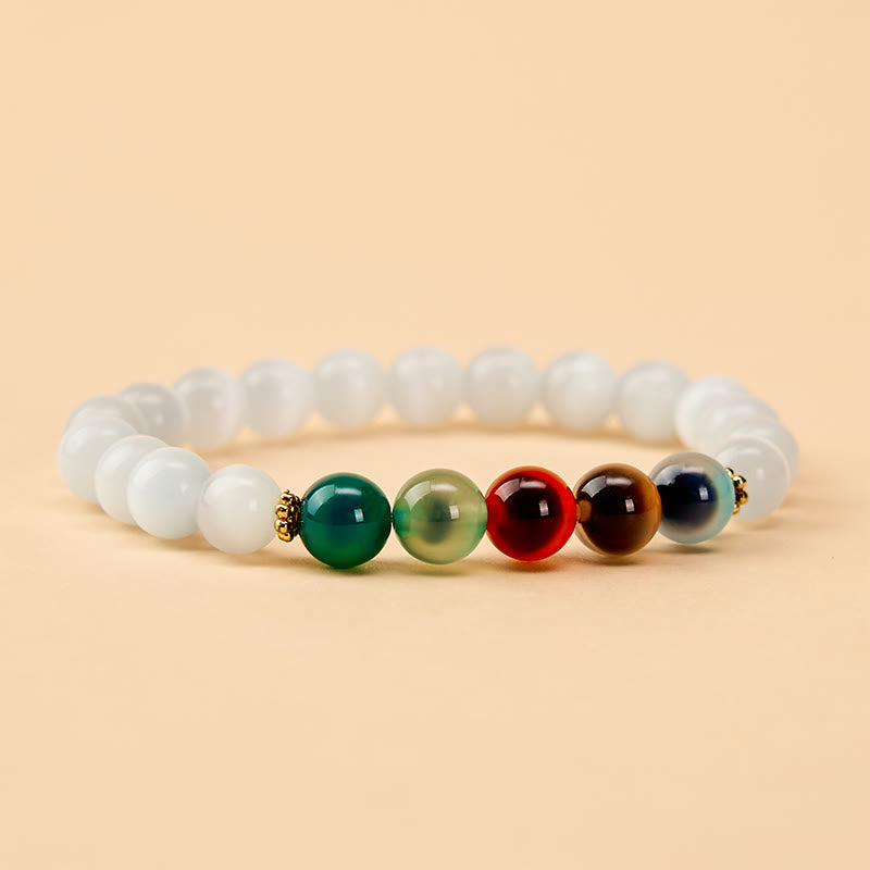 Buddha Stones White Cat's Eye Colorful Candy Agate Abundance Bracelet - image 1