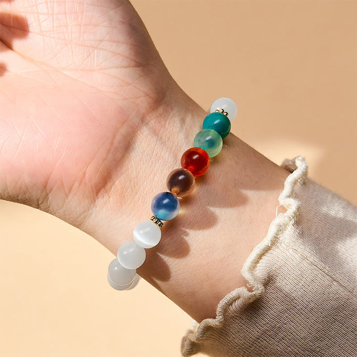 Buddha Stones White Cat's Eye Colorful Candy Agate Abundance Bracelet - image 5