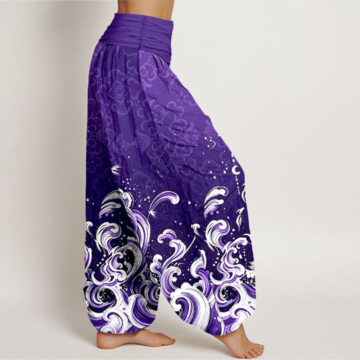 Buddha Stones Pure Cotton Ocean Wave Gradient Pattern Women's Elastic Waist Harem Pants - image 9