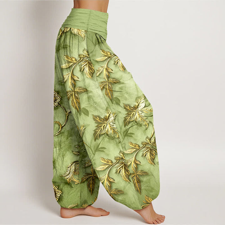 Buddha Stones Cotton Botanical Leaf Pattern Women's Elastic Waist Harem Pants - image 2