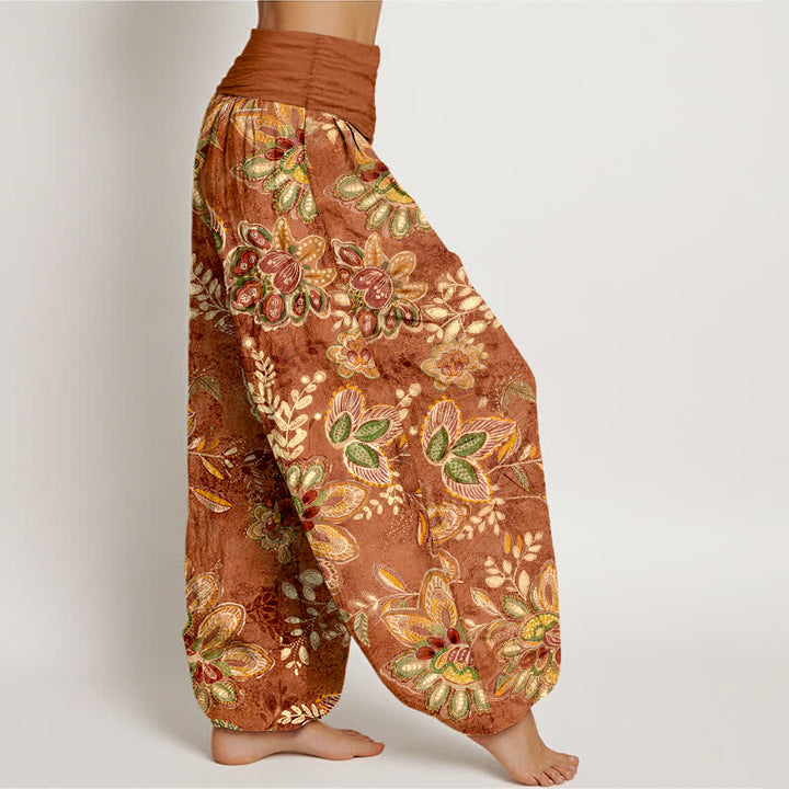 Buddha Stones Pure Cotton Bohemian Floral Leaf Pattern Women's Elastic Waist Harem Pants - image 2