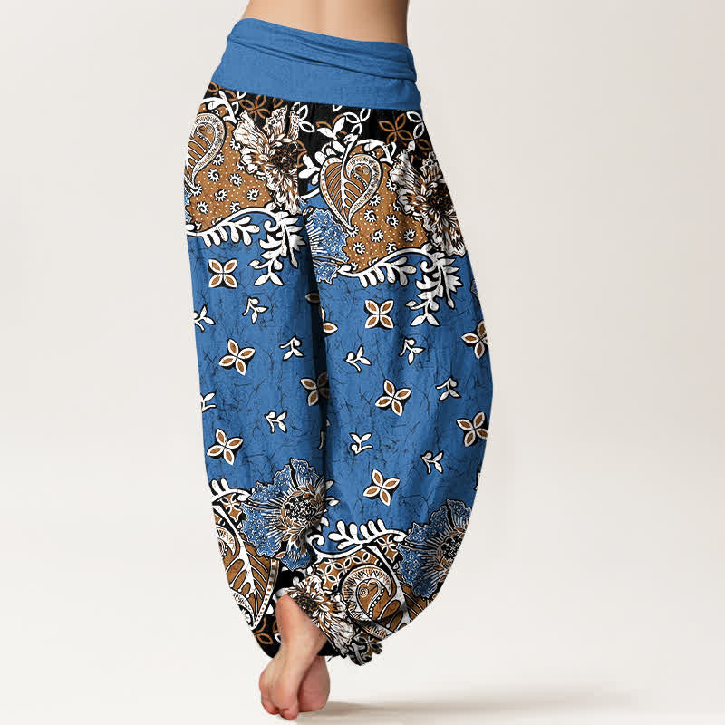Buddha Stones Pure Cotton Bohemian Paisley Floral Pattern Women's Elastic Waist Harem Pants - image 1