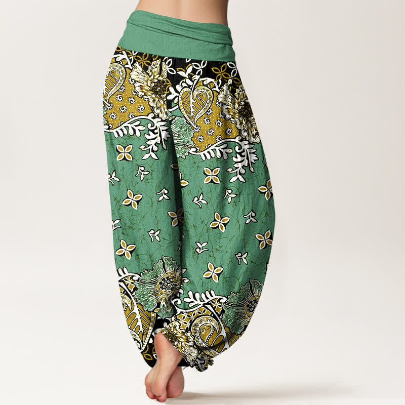 Buddha Stones Pure Cotton Bohemian Paisley Floral Pattern Women's Elastic Waist Harem Pants - image 9