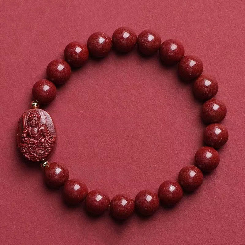 Buddha Stones The Chinese Zodiac Natal Buddha Cinnabar Blessing Bracelet - Rabbit-Manjushri Bodhisattva(Wrist Circumference:15-16cm) - image 10