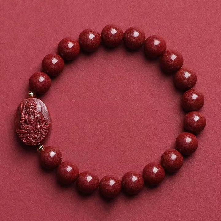 Buddha Stones The Chinese Zodiac Natal Buddha Cinnabar Blessing Bracelet - Rabbit-Manjushri Bodhisattva(Wrist Circumference:15-16cm) - image 10