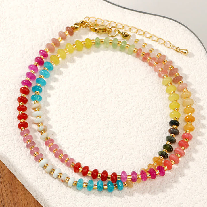 Buddha Stones Natural Aquamarine Clear Quartz Topaz Gradient Bead Healing Necklace - image 4